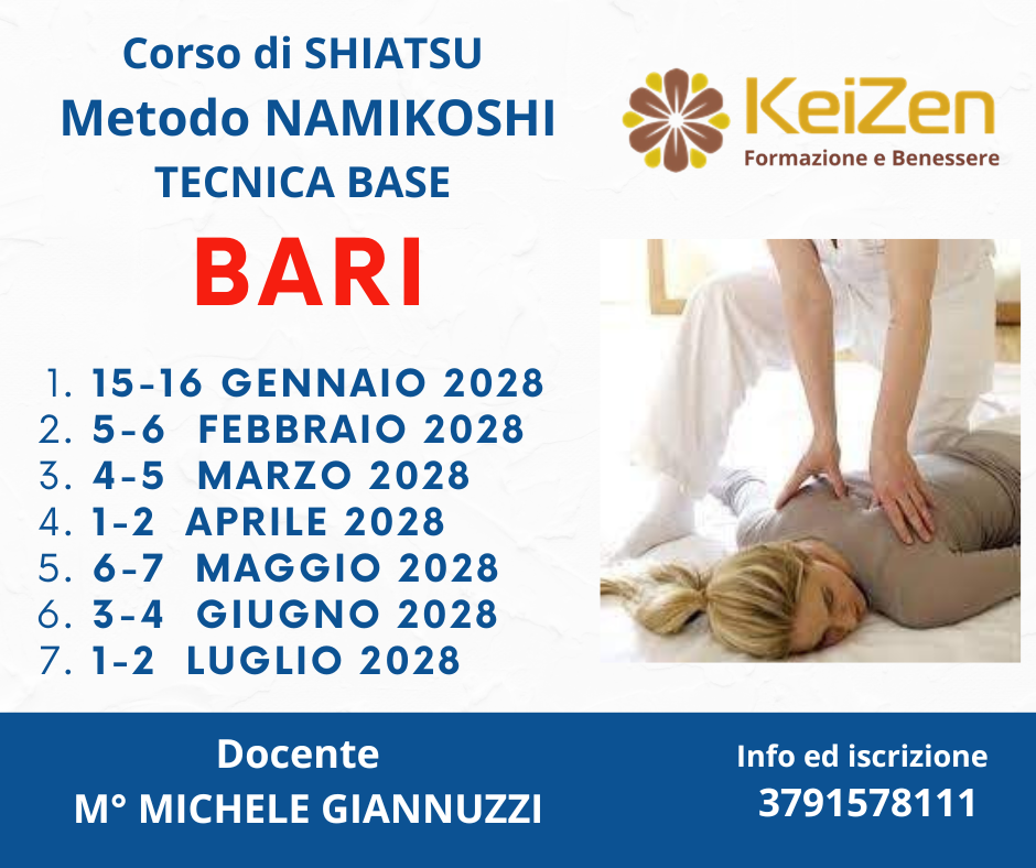 Locandina del Corso di Shiatsu Metodo Namikoshi a Bari